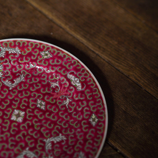朱赤の丸皿18センチ 景徳鎮