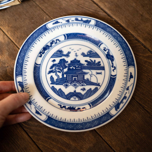 丸皿18センチ Blue pagoda 景徳鎮