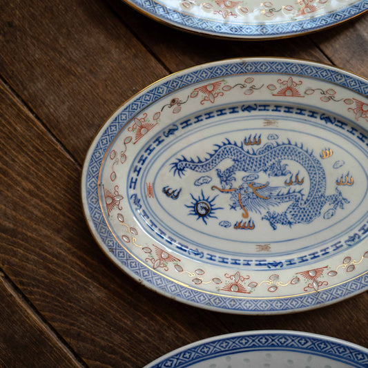 オーバルプレート dragon 景徳鎮ホタル金彩
