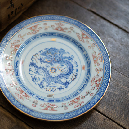 『丸皿18センチ-dragon』景徳鎮ホタル金彩