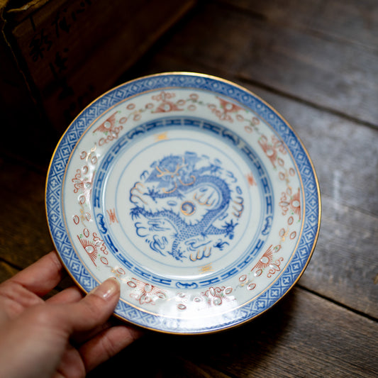 『丸皿18センチ-dragon』景徳鎮ホタル金彩