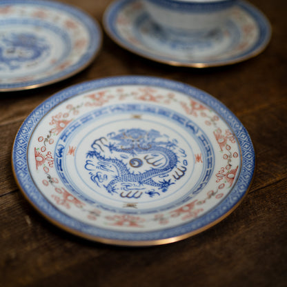 『丸皿18センチ-dragon』景徳鎮ホタル金彩