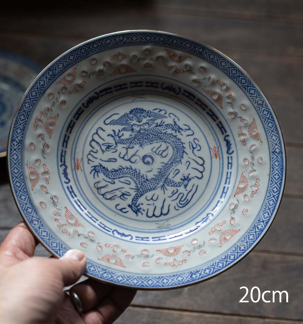 『丸皿2種-dragon』景徳鎮ホタル金彩