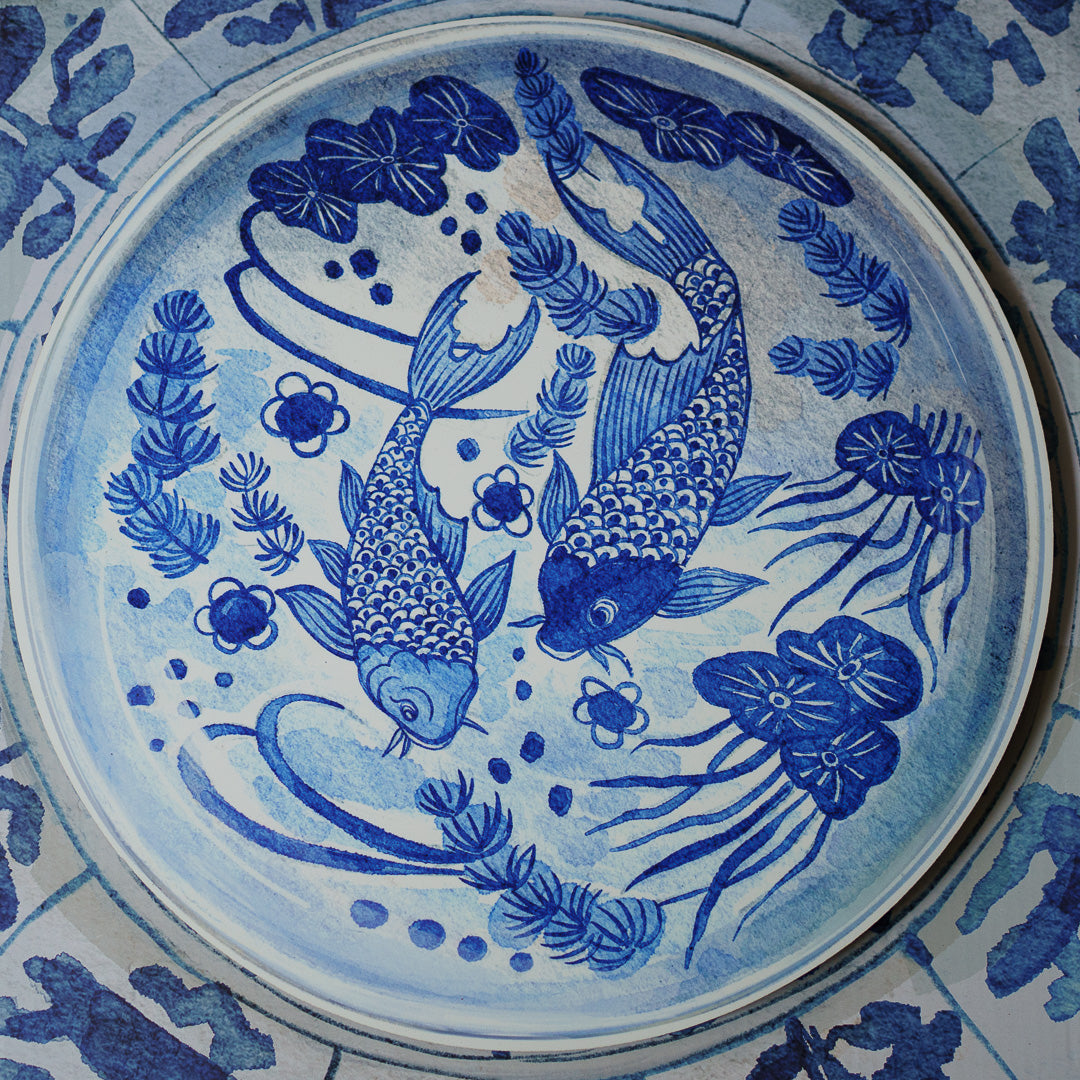 『Antique Chinese Plates プレースマット-Blue ＆ White』